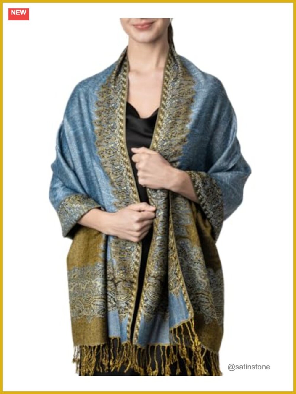 Reversible Paisley Border Pashmina Shawl Wrap Scarf